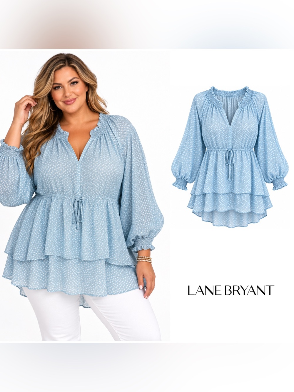 Lane Bryant Light Blue Tiered Ruffle Peasant Blouse